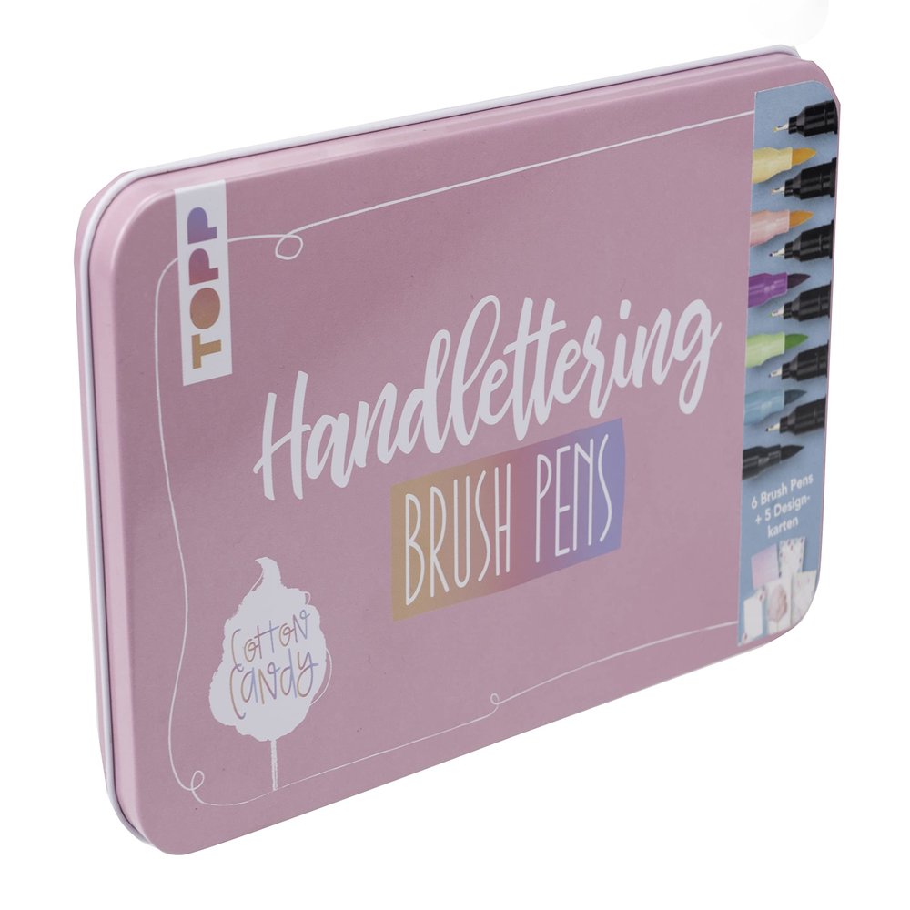 Handlettering Designdose Brush Pens Cotton Candy: in den Farben Orange, Rosa, Violett, Trkis, Grn und Grau