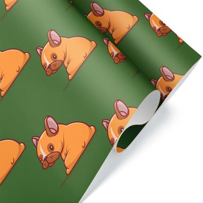 Green French Bulldog Wrapping Paper, Frenchie Gift Wrap for Christmas, Puppy Dog Birthday Theme, Cute Frenchy Present Decor (Green, 12 foot x 29 inch roll)