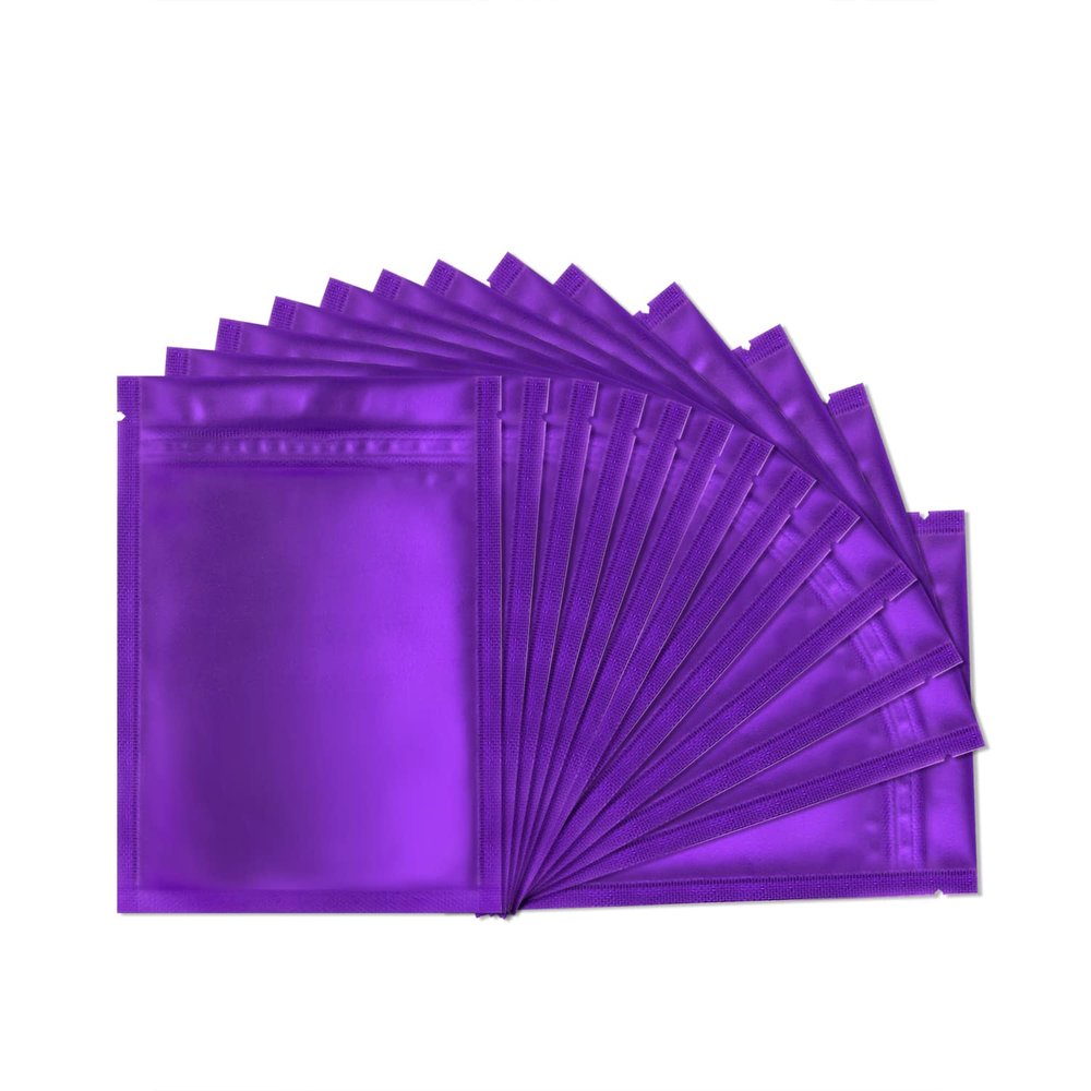 100 Pack Smell Proof Bags 3 x 4 Inch Resealable Mylar Bags Foil Pouch Flat Bag with Front Window Purple