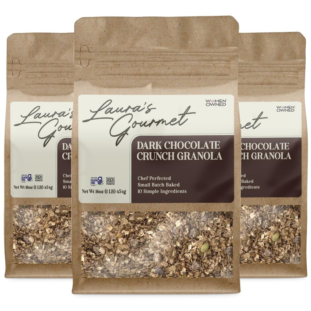 Dark Chocolate Crunch Granola - Laura's Gourmet Granola - All Natural, Gluten Free, Soy Free, Vegan, Artisan Crafted, Organic Agave, Bittersweet Chocolate, Nut Free - Chef Created - 16 OZ - 3 Pack
