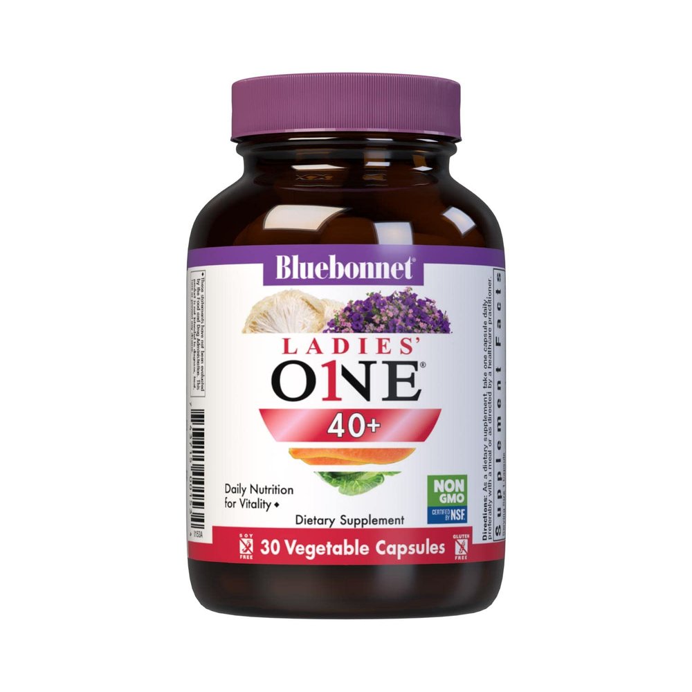 Bluebonnet Nutrition Ladies ONE 40+ Whole Food-Bed Multiple, Women Multivitamin for Women 40+, Soy-Free, Non-GMO, Gluten Free, 30 Vegetable Capsules, 30 Servings