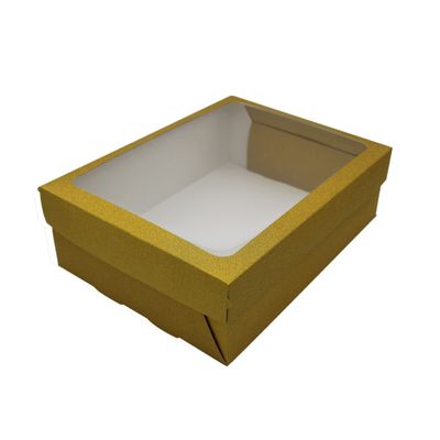 FELANAS Frosty Glossy Gift Boxes with Acetate | Gift Wrap Box for Birthday, Christmas, Graduation Gifts, Flowers, Cake | 33.5 x 25.5 x 11.5 CM : 13.4" x 10" x 4.5" | Frosty Gold Glossy