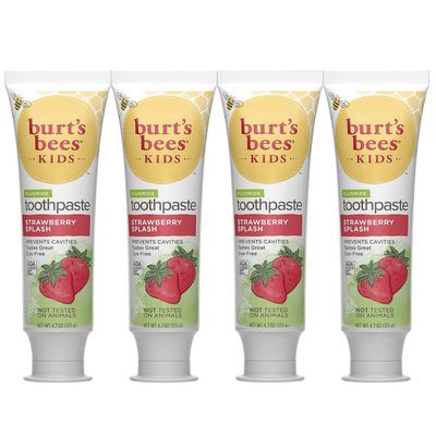 Burts Bees Kids Toothpaste, Strawberry Flavor, with Fluoride, Strawberry Splash, 4.7 oz, Pack of 4