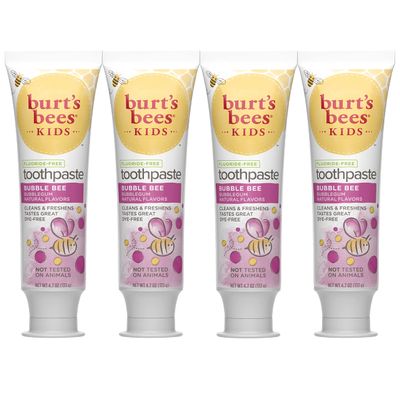 Burt's Bees Kids Toothpaste, Natural Flavor, Fluoride Free, Bubble Bee, 4.7 oz, Pack of 4