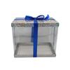 FELANAS 6 Pack Acetate Gift Boxes Iridescent Top with Ribbon | Wrapping Clothing Boxes for Gifts, Mailing, Clothes | 27 x 20 x 25.5 CM : 10.8" x 8" x 10" | Gift Cardboard Boxes (Silver/Dark Blue Ribbon) view 2