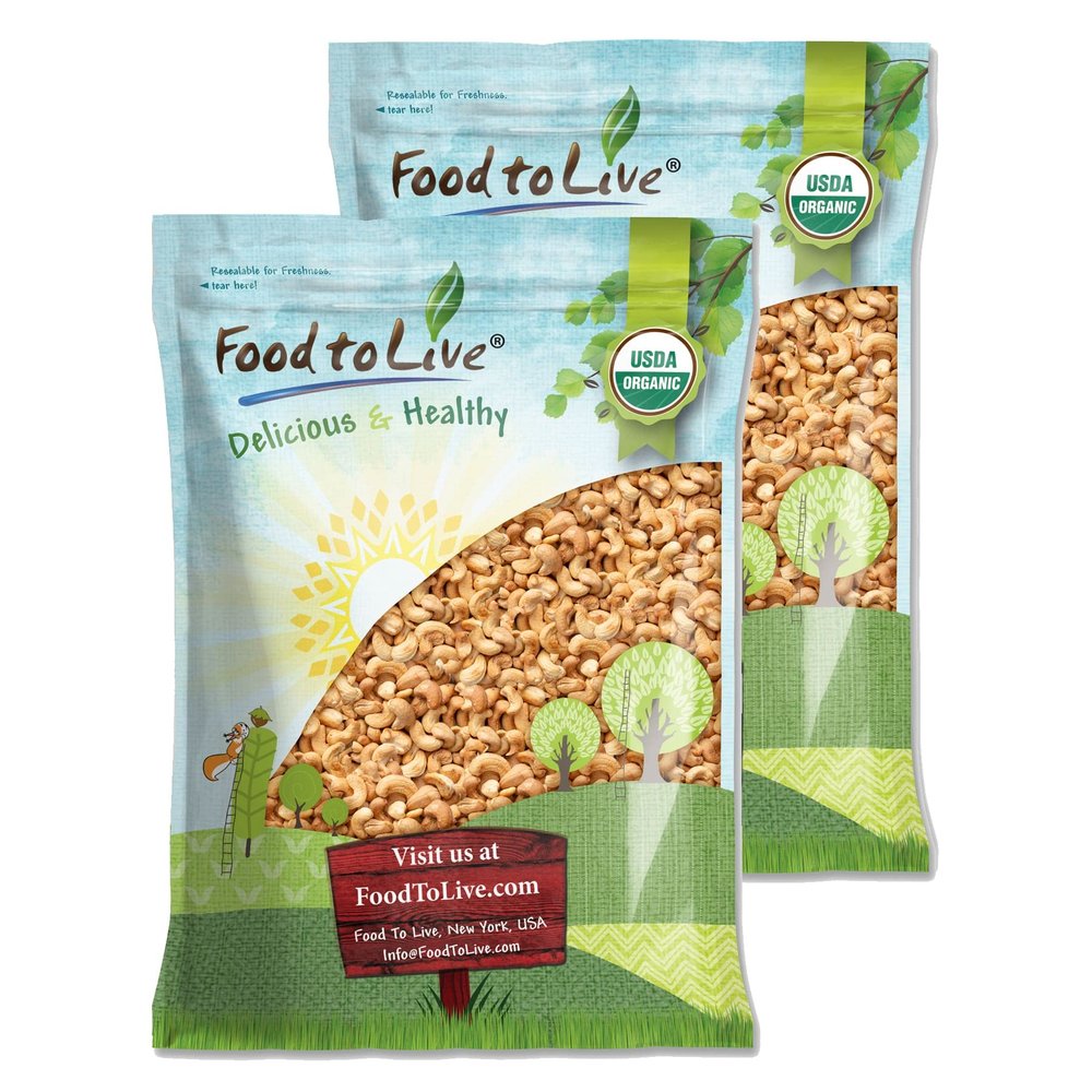 Food to Live Organic Dry Roasted Whole Cashews, 16 Pounds Non-GMO, Unsalted, Oven Roasted Nuts, No Oil Added, Kosher, Vegan, Bulk. Crunchy Texture. Good Source of Protein and Healthy Fats