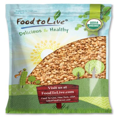 Food to Live Organic Dry Roasted Whole Cashews, 8 Pounds Non-GMO, Unsalted, Oven Roasted Nuts, No Oil Added, Kosher, Vegan, Bulk. Crunchy Texture. Good Source of Protein and Healthy Fats
