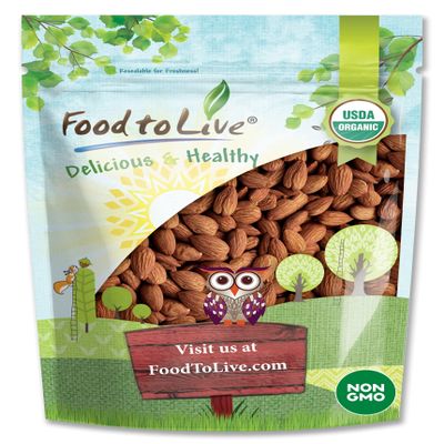 Food to Live Organic Dry Roasted Whole Almonds with Himalayan Salt, 1 Pound Non-GMO, Oven Roasted, Lightly Salted, No Oil Added, Vegan, Kosher. High in Protein and Essential Fatty Acids. Great Snack