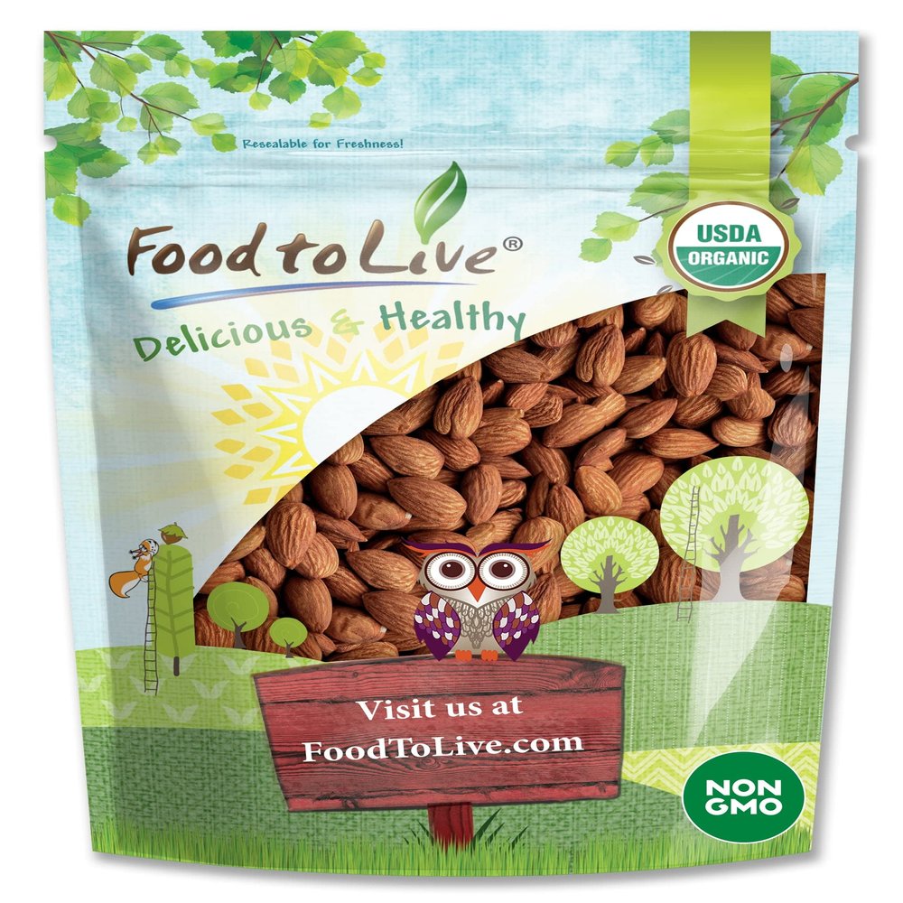 Food to Live Organic Dry Roasted Whole Almonds with Himalayan Salt, 1 Pound Non-GMO, Oven Roasted, Lightly Salted, No Oil Added, Vegan, Kosher. High in Protein and Essential Fatty Acids. Great Snack