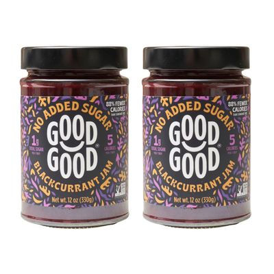 Good Good Blackcurrant Jam - No Added Sugar - Low Calorie - Gluten Free and Vegan - Diabetic and Keto Friendly - 12oz / 330g (Pack of 2)