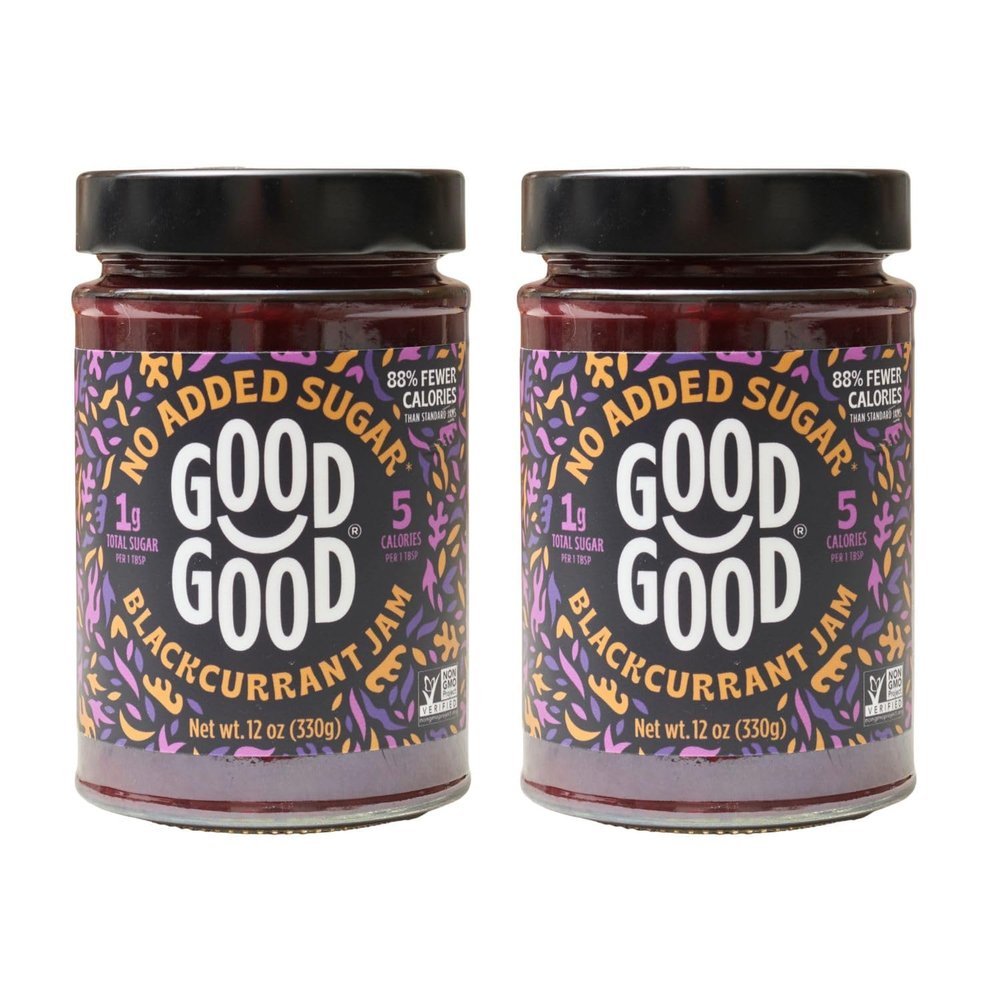 Good Good Blackcurrant Jam - No Added Sugar - Low Calorie - Gluten Free and Vegan - Diabetic and Keto Friendly - 12oz / 330g (Pack of 2)