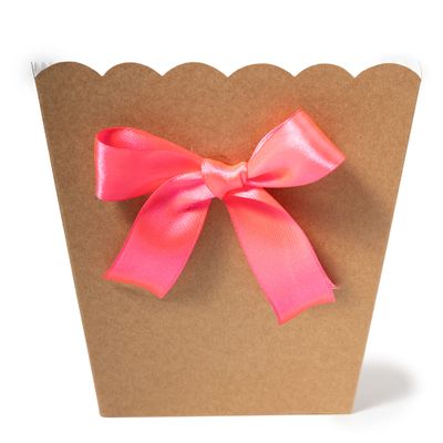 FELANAS 6 Pack Brown Popcorn Boxes with Pink Ribbon | Great for Movies, Baseball, Night Decorations, Candy Boxes Party Favors | 17 x 17 x 21 CM : 6.8"x 6.8"x 8.5" | 6 Popcorn Cups with Ribbon