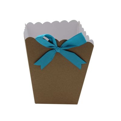 FELANAS 6 Pack Brown Popcorn Boxes with Light Blue Ribbon | Great for Movies, Baseball, Night Decorations, Candy Boxes Party Favors | 17 x 17 x 21 CM : 6.8"x 6.8"x 8.5" | 6 Popcorn Cups with Ribbon