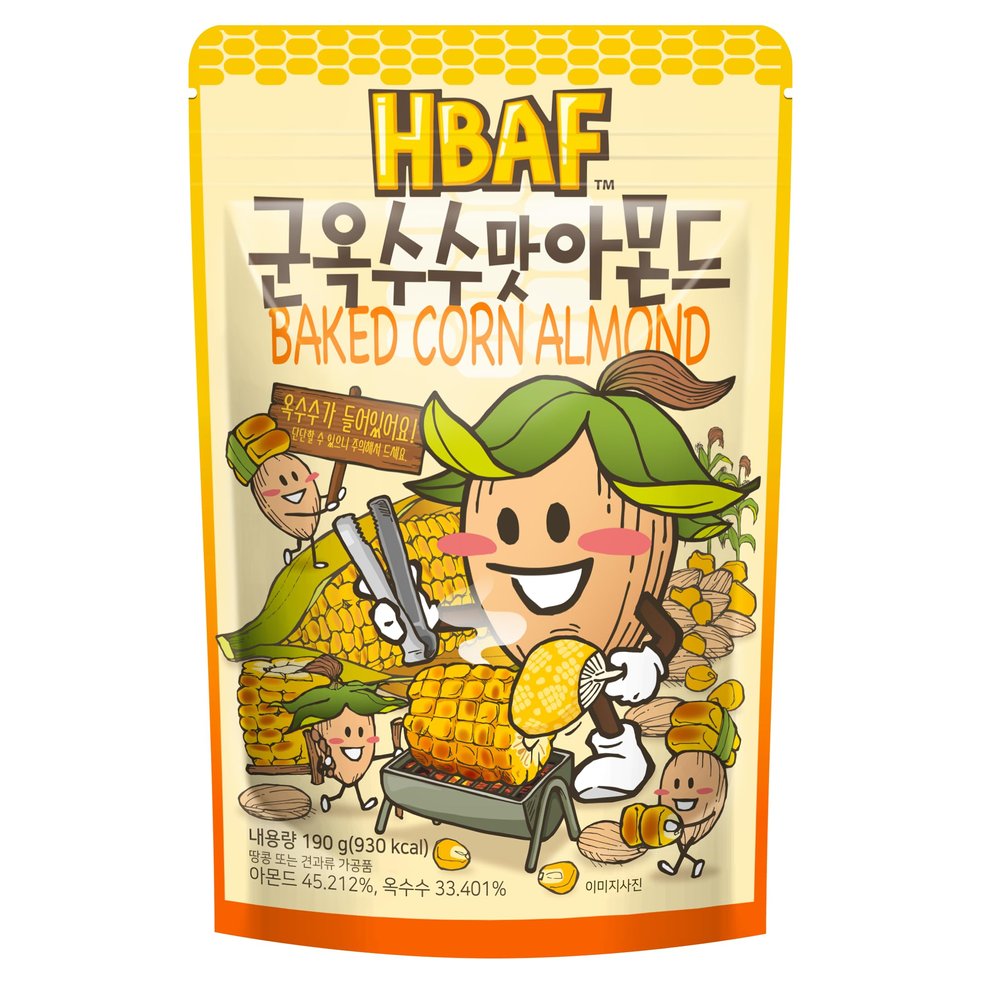 [Official Gilim HBAF] Korean Baked Corn Crunchy Almonds Nut | Nutritious & Gluten Free | Kids Lunch After-School, Work, Trip Camping Snack | Asian Snack Korean Chips Sovenior (Baked Corn, 1x190gram)