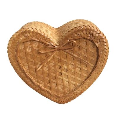 5" Kratip Thai Handicraft Sticky Rice Bamboo Basket Box Container Gift Box Heart Shape