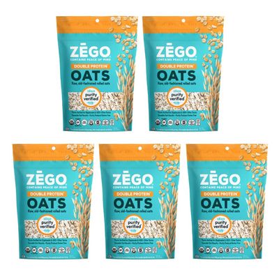 ZEGO Double Protein Raw Oats, Organic, Purity Protocol Gluten Free, GIyphosate Free, 14oz Bags, Bundle of 5 Bags (70oz total)