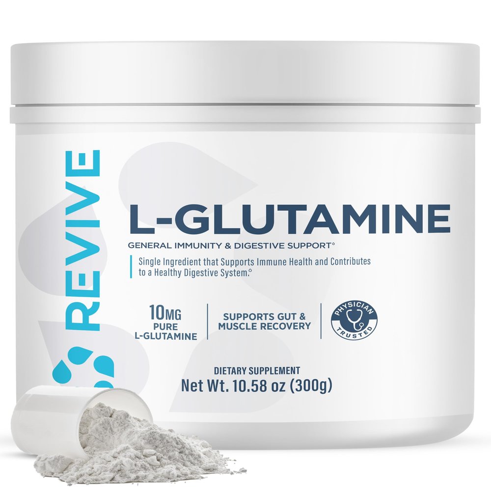 Revive MD Gut L-Glutamine Powder  Muscle Recovery & Immune Support Supplement for Adults  Promotes Digestive Health, Reduces Muscle Soreness & Supports Immunity  Vegan (30 Servings)