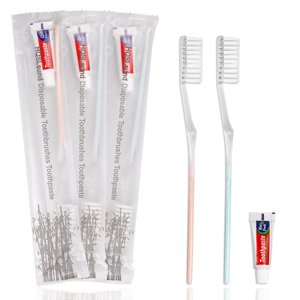 HQSLsund 30 Pack Disposable Toothbrushes with Toothpaste, Individually Wrapped Bulk Medium Soft Bristle Tooth Brush Manual Travel Toothbrush Kit Bulk, White, 0.5 kilograms