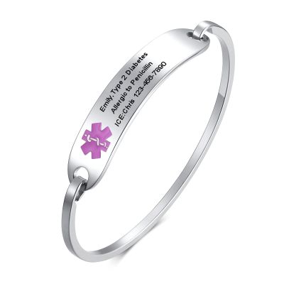 VNOX Medical Alert ID Bracelet for Women Free Engraving-Stainless Steel Medical Alert ID Bangle Bracelet,5.7-6.9"