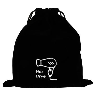 SOLUSTRE 1pc Flannel Drawstring Hair Dryer Storage Bag Jewelry Organizer for Travel Hotel Home Use Versatile Pouch for Hair Tools and Items Black