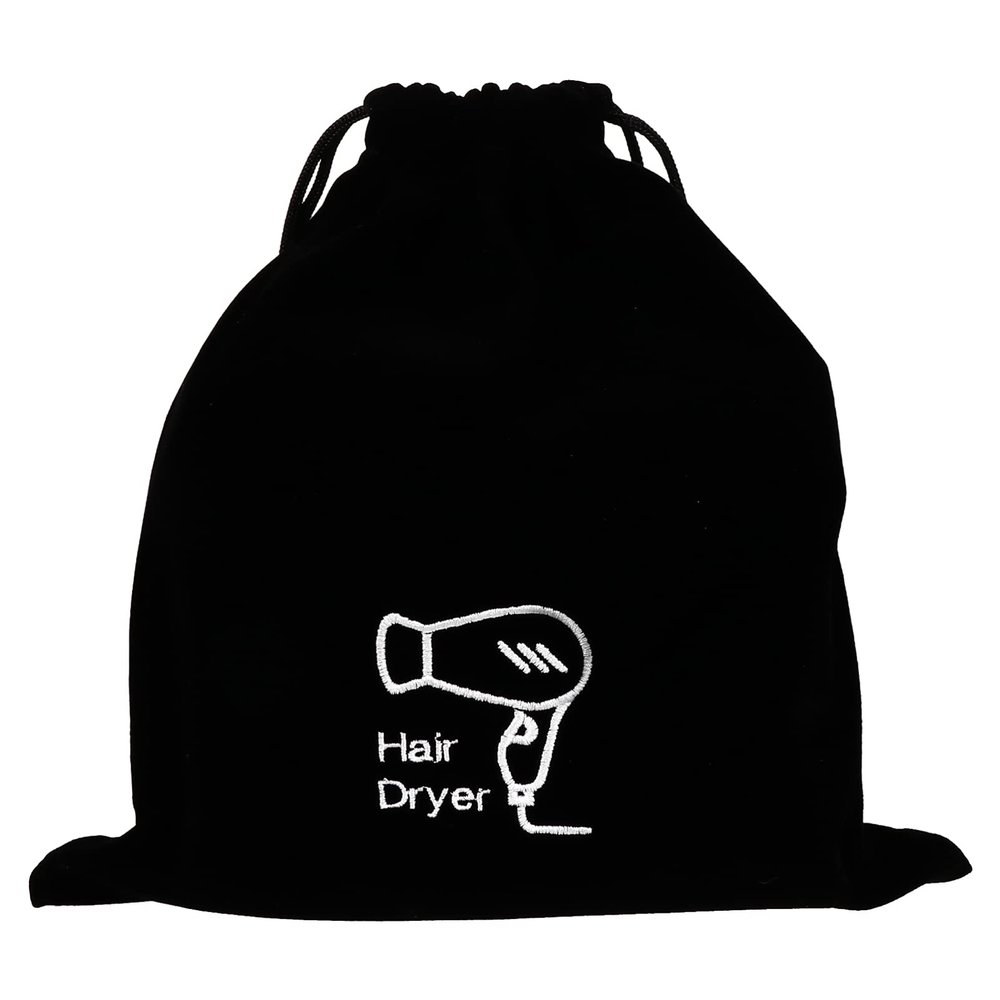 SOLUSTRE 1pc Flannel Drawstring Hair Dryer Storage Bag Jewelry Organizer for Travel Hotel Home Use Versatile Pouch for Hair Tools and Items Black