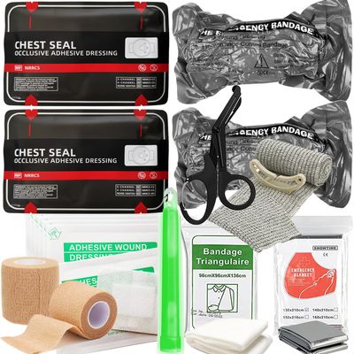 VVIITOP Bleeding Control Pack Feat Med Trauma Kit, Includes Vented Chest Seal x2, Israeli Bandagex2, Adhesive Wound Dressing x5, Emergency Blanket, Bandages, Shears (11 Items)