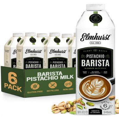 Elmhurst 1925 Pistachio Milk Barista Edition  32 Ounce (Pack of 6) Plant-Based, Vegan, Dairy-Free, Non-GMO, Kosher, Froths for Lattes & Iced Coffee, 3g Protein per Serving, Simple Ingredients