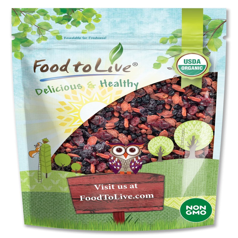 Food to Live - Organic Yummy Berries Mix, 5 Pounds - A Blend of Non-GMO Dried Cranberries, Blueberries, Cherries, Goji Berries, Vegan, Unsulfured, Bulk