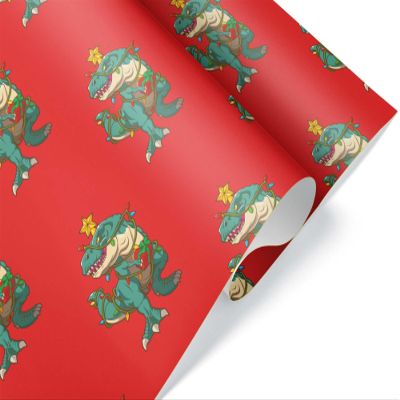 Fierce T-Rex Christmas Dinosaur Wrapping Paper Premium Gift Wrap (12 foot x 30 inch roll)