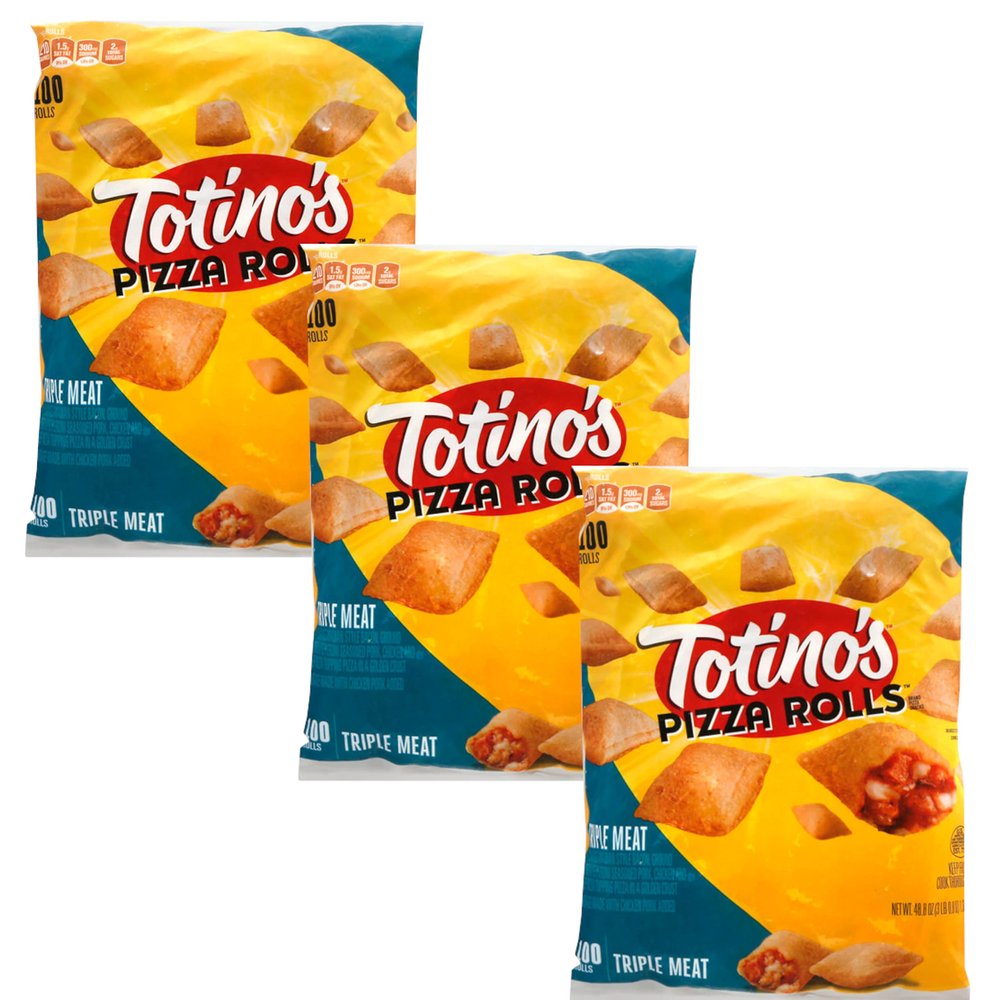 Totino's Triple Meat Pizza Rolls in a Crispy, Golden, Snackable Crust - Frozen Mini Pizzas On-the-Go and Ready Set Gourmet Donate a Meal Program - 3 Pack (48.84 oz, 100ct Each)