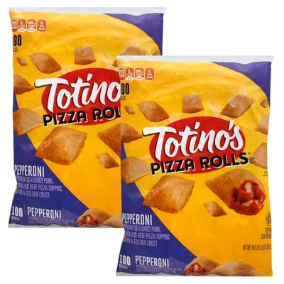 Totino's Pepperoni Pizza Rolls - Seasoned Pork, Beef & Chicken Pizza Topping with Golden Crust - Frozen Mini Pizzas On-the-Go - Ready Set Gourmet Donate a Meal Program - 2 Pack (48.84 oz, 100ct Each)