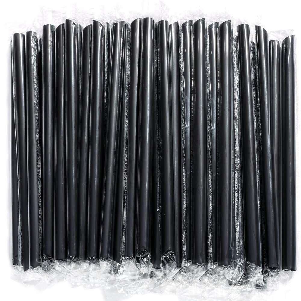 100 Pcs Individually Packaged Pointed Jumbo Smoothie Straws,Disposable Individually Wrapped Plastic Lengthen Milkshake Boba Straw (0.43" Diameter and 9.45" long) (Black)