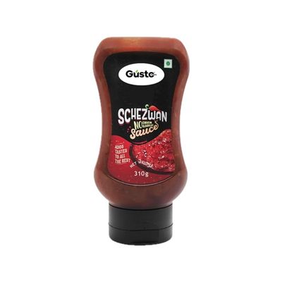 Gusto Foods No Garlic No Onion Schezwan Sauce 10.9oz (310 gm) | Jain schezwan sauce no onion no garlic | Ready To Use | Made with fresh Ingredients | Hot Spicy Chilli Dip Schezwan