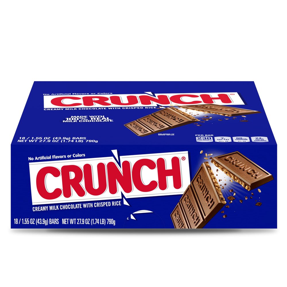 CRUNCH Full-Size Candy Bar, Creamy Milk Chocolate with Crunchy Crisped Rice, Single Bar, 1.55 oz