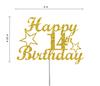 14 Birthday Cake Topper Gold Glitter, Party Decoration Ideas, Premium Quality, Sturdy Doubled Sided Glitter, Acrylic Stick. Made in USA (14th) view 2