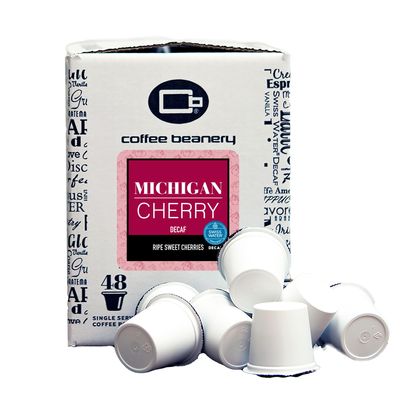 Coffee Beanery Michigan Cherry Decaf Pods | 48ct Bulk Flavored Medium Roast | 100% Specialty Arabica Gourmet Coffee