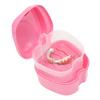 Denture Case, Denture Cup with Strainer, Coolrunner Denture Bath Box False Teeth Storage Box with Basket Net Container Holder for Travel, Retainer Cleaning(Pink view 1