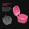 Denture Case, Denture Cup with Strainer, Coolrunner Denture Bath Box False Teeth Storage Box with Basket Net Container Holder for Travel, Retainer Cleaning(Pink view 3