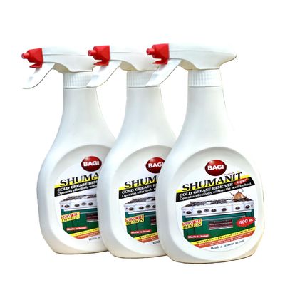 Shumanit BAGI Premium - Cold Grease Remover Spray for the Immediate Removal of Stubborn and Burnt Fats/Grease 16.9Fl.Oz (Pack of 3)