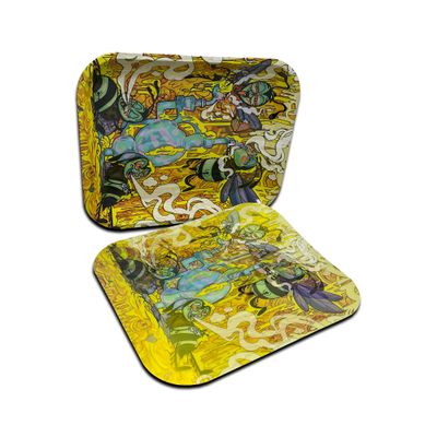 Jungle Hive Jumbo Rolling Tray | Magnetic lid | 3D Holographic | 3 Side Printing | Finish with Smooth Rounded Edges | Psychedelic Art (13.5x11.3) (Bee Wax Dab), JRT3DH