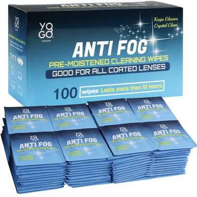 Anti Fog Wipes for Glasses Pre Moistened Cleaner Lens Wipes for Screens, Binoculars, Face Sheilds, Ski Masks, Swim Goggles, Individual Wrapped Antifog for Eyeglass Cleaner (100 Pack)