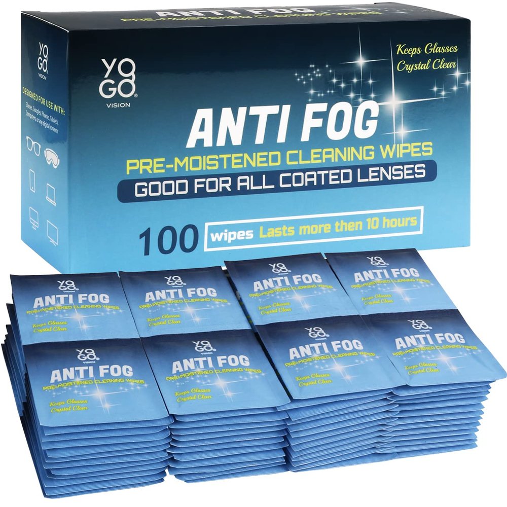 Anti Fog Wipes for Glasses Pre Moistened Cleaner Lens Wipes for Screens, Binoculars, Face Sheilds, Ski Masks, Swim Goggles, Individual Wrapped Antifog for Eyeglass Cleaner (100 Pack)