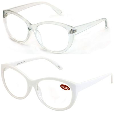 2 Pairs Deluxe Women Reading glasses - Magnified Readers Cateye Vintage Jackie Oval (1 White 1 Clear, 1.25)