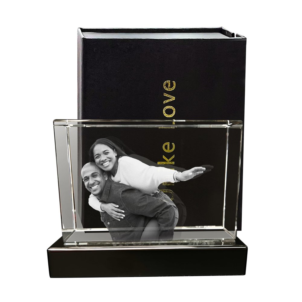Unike Love Couples Lovely Present Brick Shaped 3DLaser-Etched K9 Luxury Crystal (Large)