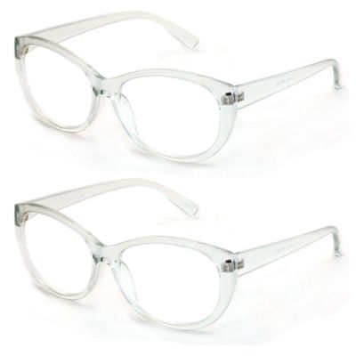 2 Pairs Deluxe Women Reading glasses - Magnified Readers Cateye Vintage Jackie Oval (2 Clear, 3.50)