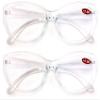 2 Pairs Deluxe Women Reading glasses - Magnified Readers Cateye Vintage Jackie Oval (2 Clear, 3.50) view 3