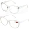 2 Pairs Deluxe Women Reading glasses - Magnified Readers Cateye Vintage Jackie Oval (1 White 1 Clear, 3.50) view 1