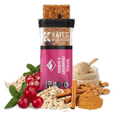 Kates Real Food Organic Energy Bars, Non-GMO, All-Natural Ingredients, Gluten-Free and Soy-Free Healthy Snack with Natural Flavors, Oatmeal Cranberry & Almond (Pack of 12)