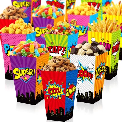 Containlol 24 Pcs Hero Party Favors Popcorn Boxes Hero Theme Snack Treat Box City Candy Cookie Container for Movie Cinema Theme Birthday Party Baby Shower Favor Supplies