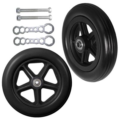 LIGUOYI 2 Pcs Wheelchair Front Castor Wheels Replacement, 7inch 8inch Front Wheel & Solid Tyre, 5/16" (8 Mm) Axle 2-3/8" (60 Mm) Hub Width,Replacement Wheels for Walkers Rollators, with Wrench